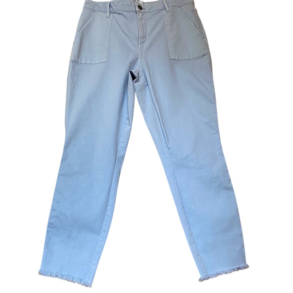 LOFT Made and Loved Curvy Skinny Crop Jeans with Raw Hem High Waist Blue | 10